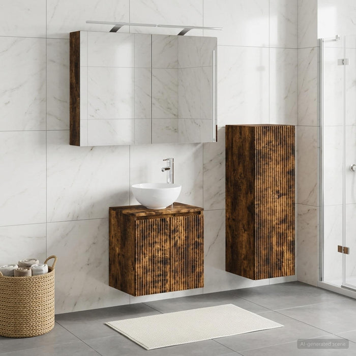 Set de mobilier pentru baie 4 buc. Stejar fumuriu WALTI