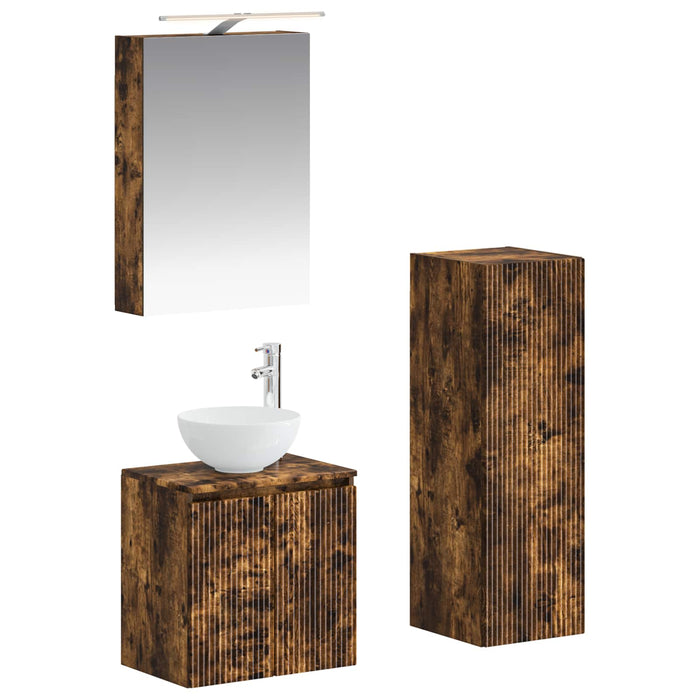 Set de mobilier pentru baie 4 pcs Stejar fumuriu WALTI