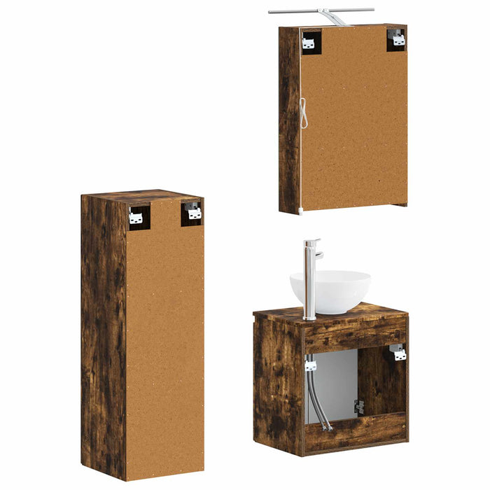 Set de mobilier pentru baie 4 pcs Stejar fumuriu WALTI