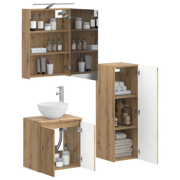 Set de mobilier pentru baie 4 pcs Stejar Artizanal WALTI