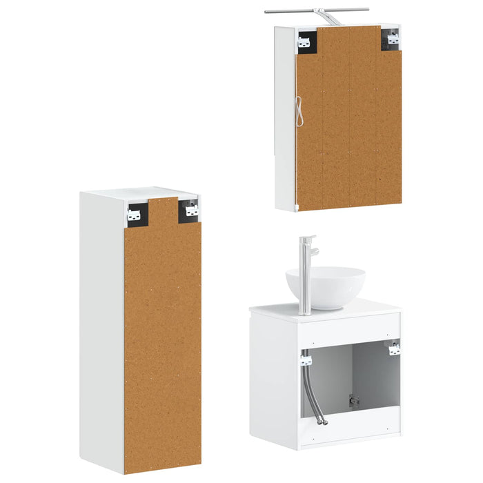 Set de mobilier pentru baie 4 pcs Alb Lemn prelucrat și sticlă WALTI