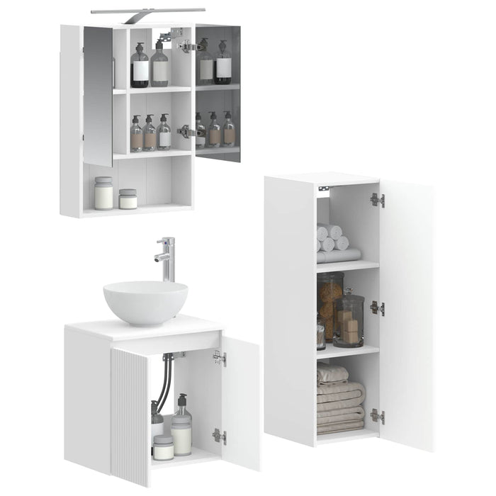 Set de mobilier pentru baie 4 pcs Alb Lemn prelucrat și sticlă WALTI