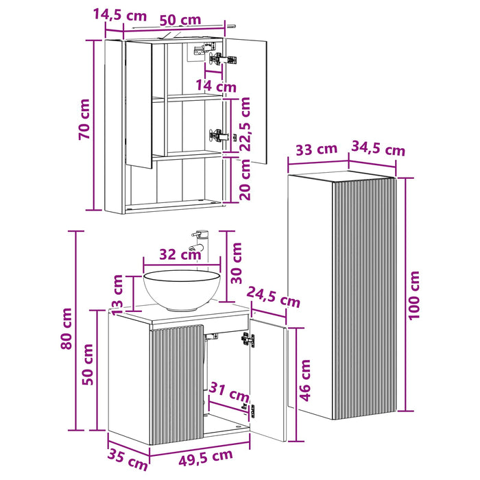 Set de mobilier pentru baie 4 pcs Gri Beton WALTI