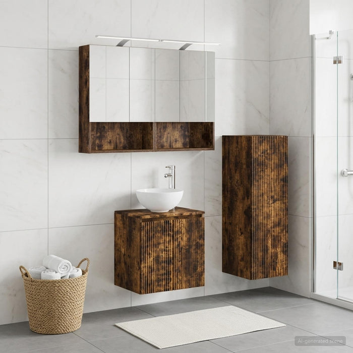Set de mobilier pentru baie 4 buc. Stejar fumuriu - WALTI WALTI