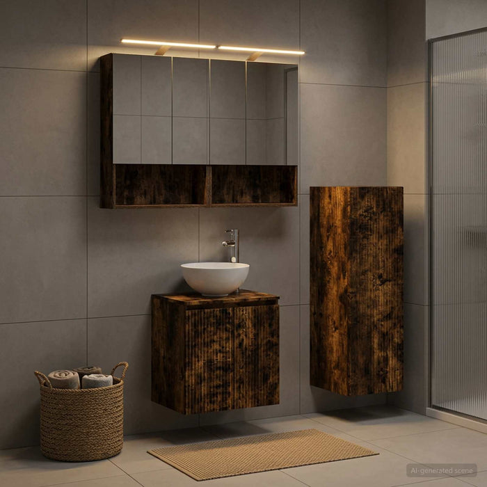 Set de mobilier pentru baie 4 buc. Stejar fumuriu - WALTI WALTI