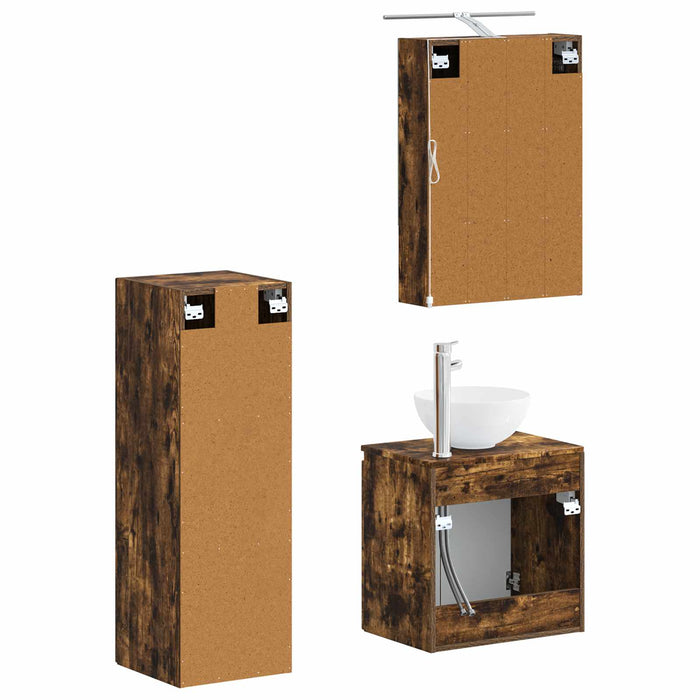 Set de mobilier pentru baie 4 pcs Stejar fumuriu WALTI