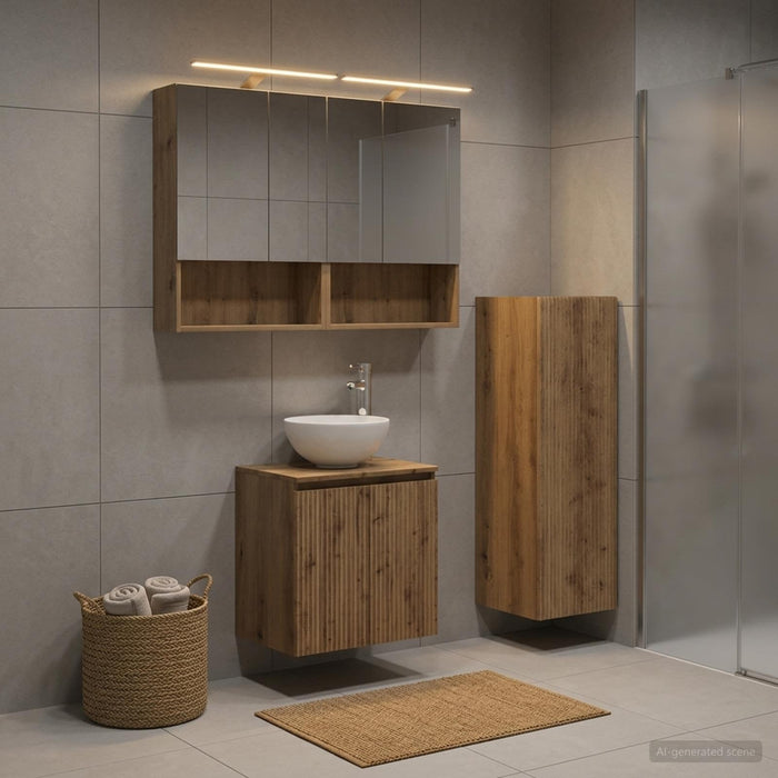 Set de mobilier pentru baie 4 buc. Stejar Artizanal WALTI