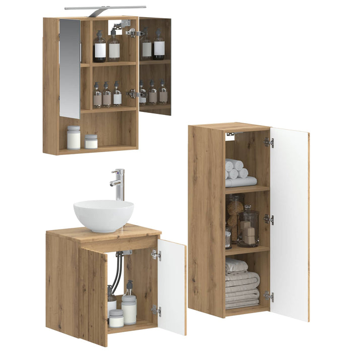 Set de mobilier pentru baie 4 pcs Stejar Artizanal WALTI