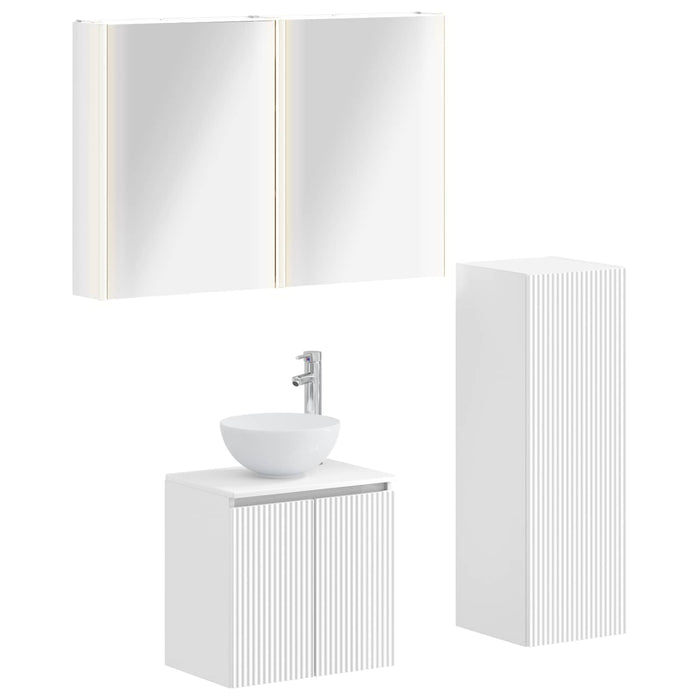 Set de mobilier pentru baie 4 pcs Alb Lemn prelucrat și sticlă WALTI