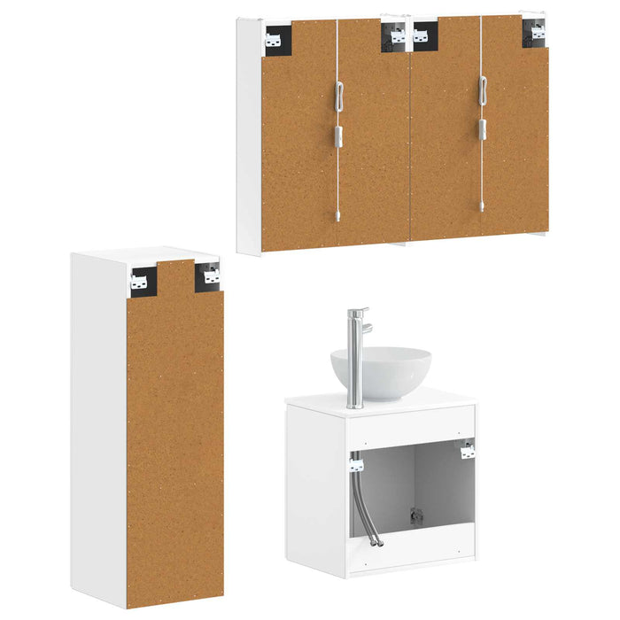 Set de mobilier pentru baie 4 pcs Alb Lemn prelucrat și sticlă WALTI