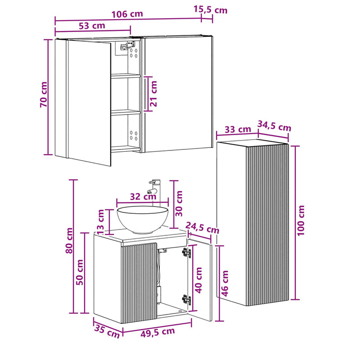 Set de mobilier pentru baie 4 pcs Stejar Sonoma WALTI