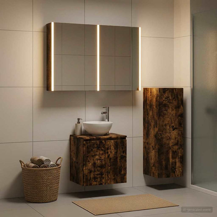 Set de mobilier pentru baie 4 pcs Stejar fumuriu WALTI