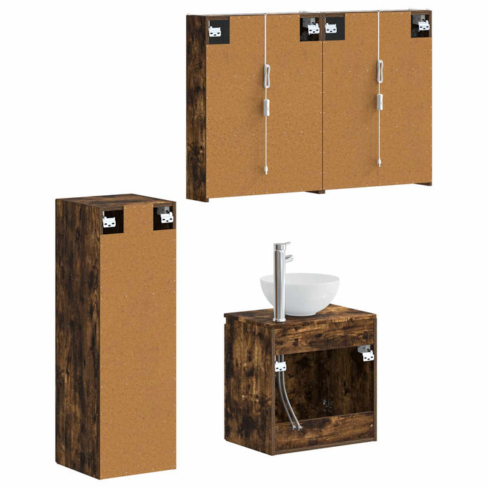 Set de mobilier pentru baie 4 pcs Stejar fumuriu WALTI