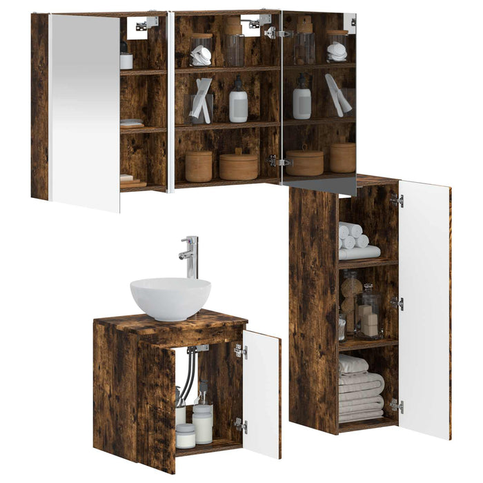 Set de mobilier pentru baie 4 pcs Stejar fumuriu WALTI