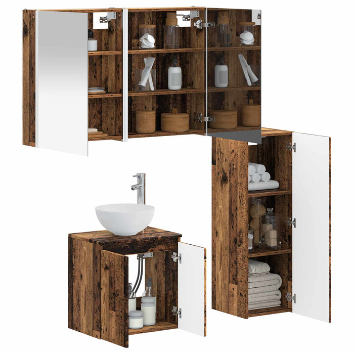 Set de mobilier pentru baie 4 pcs Lemn vechi WALTI