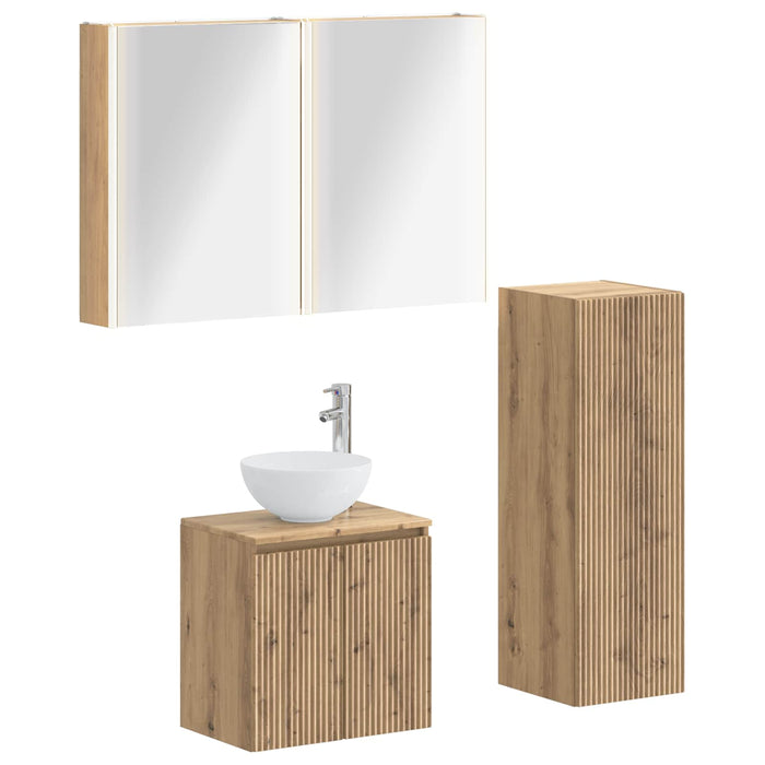 Set de mobilier pentru baie 4 pcs Stejar Artizanal WALTI