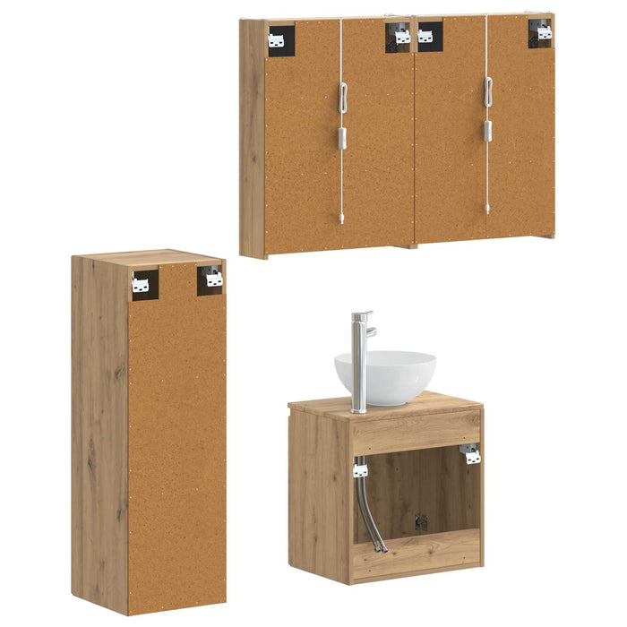 Set de mobilier pentru baie 4 pcs Stejar Artizanal WALTI
