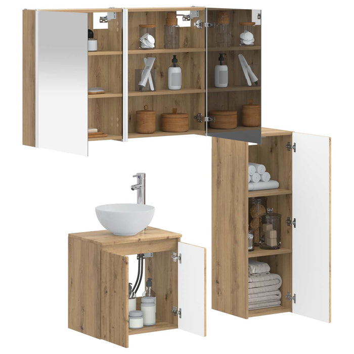 Set de mobilier pentru baie 4 pcs Stejar Artizanal WALTI