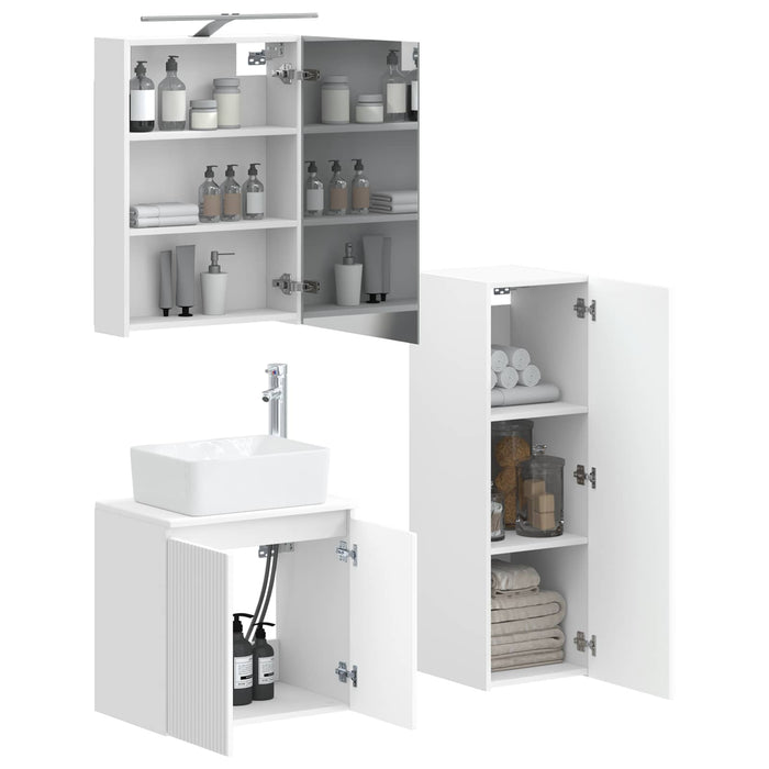 Set de mobilier pentru baie 4 pcs Alb Lemn prelucrat și sticlă WALTI