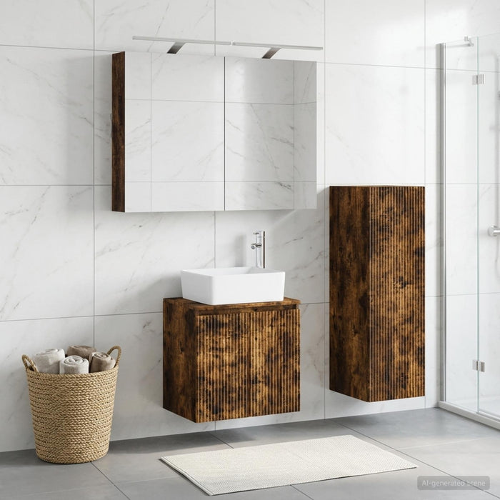 Set de mobilier pentru baie 4 buc. Stejar fumuriu - WALTI WALTI