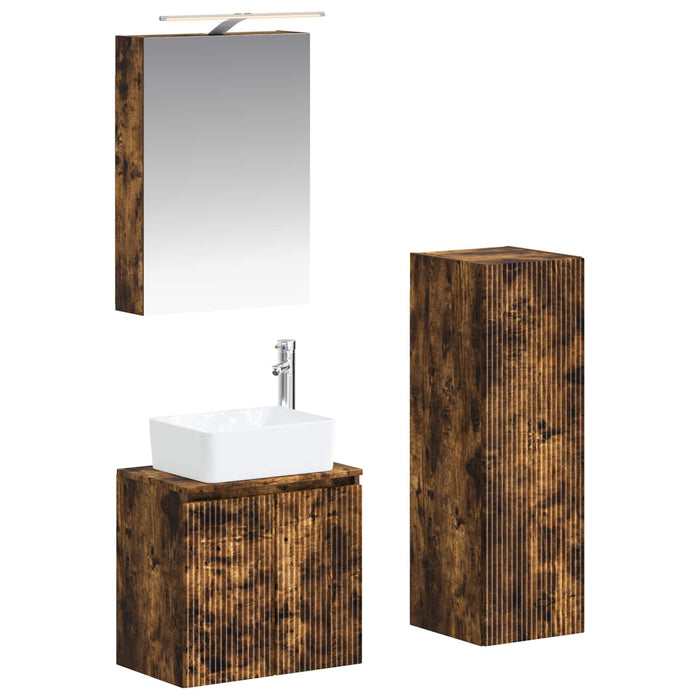 Set de mobilier pentru baie 4 pcs Stejar fumuriu WALTI