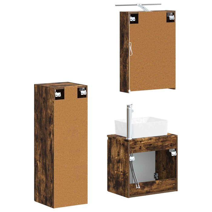Set de mobilier pentru baie 4 pcs Stejar fumuriu WALTI