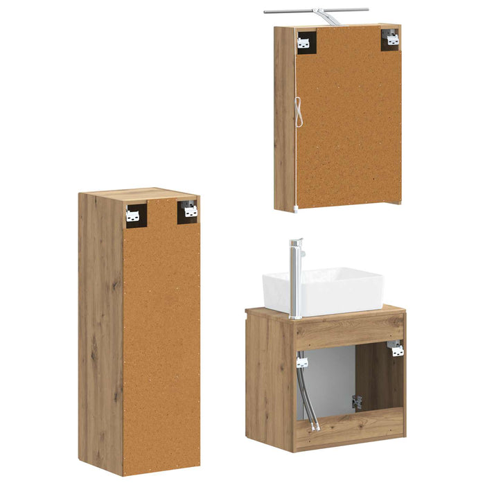 Set de mobilier pentru baie 4 pcs Stejar Artizanal WALTI