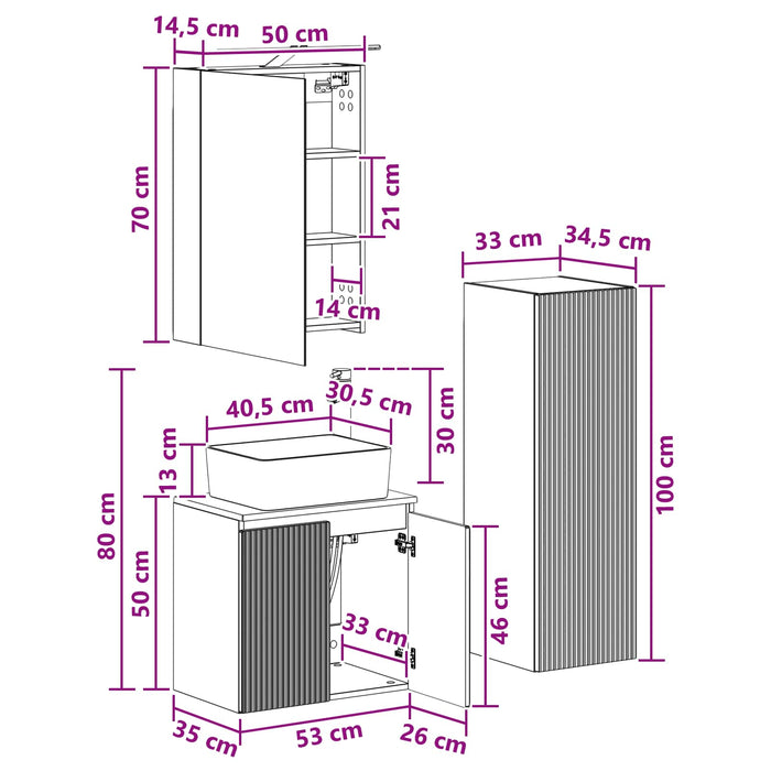 Set de mobilier pentru baie 4 pcs Stejar Artizanal WALTI