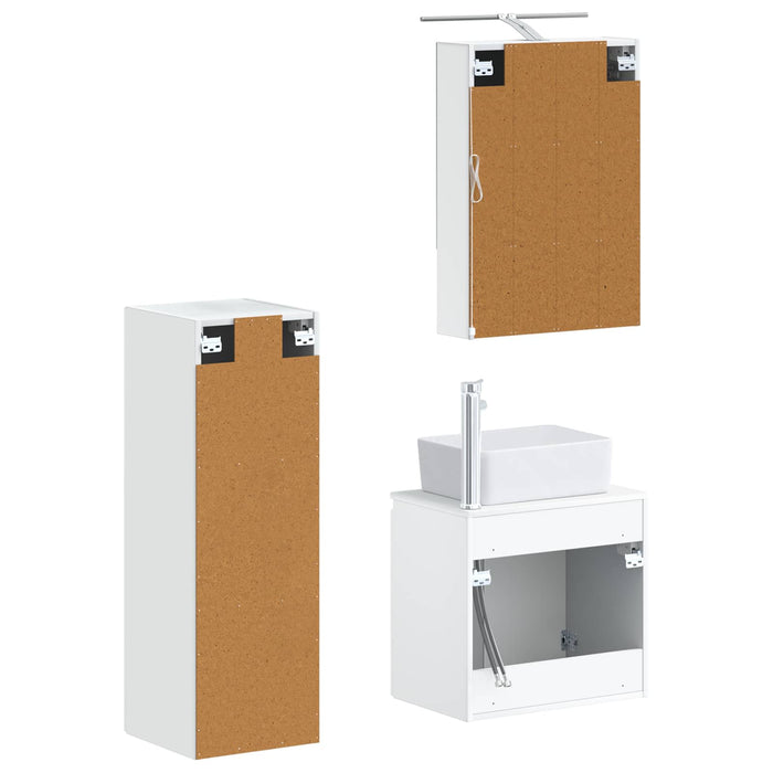 Set de mobilier pentru baie 4 pcs Alb Lemn prelucrat și sticlă WALTI