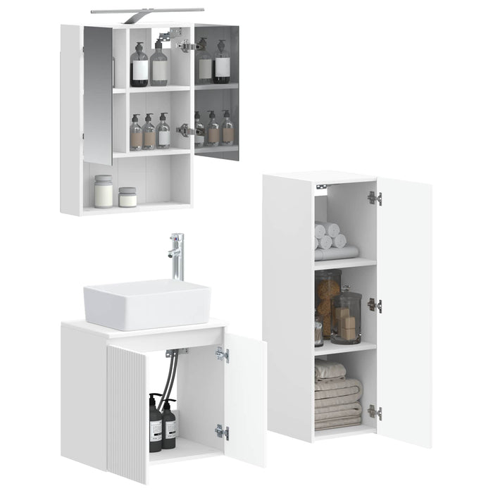 Set de mobilier pentru baie 4 pcs Alb Lemn prelucrat și sticlă WALTI