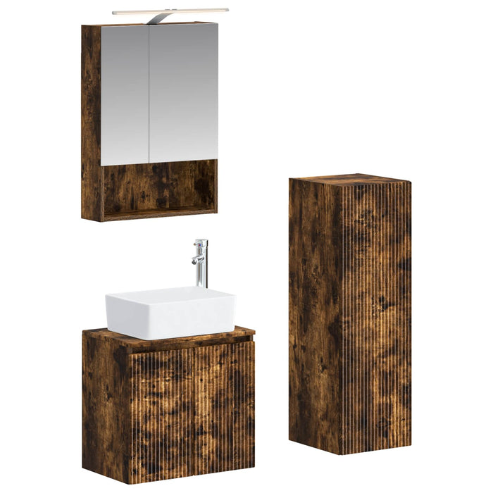 Set de mobilier pentru baie 4 pcs Stejar fumuriu WALTI