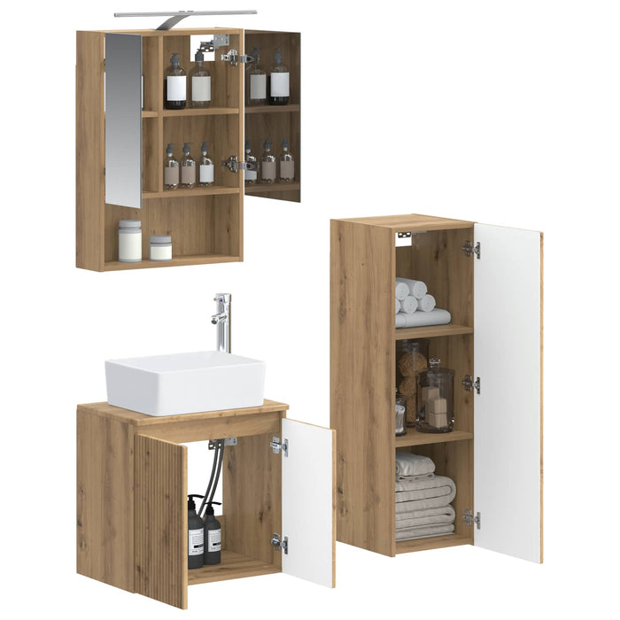 Set de mobilier pentru baie 4 pcs Stejar Artizanal WALTI
