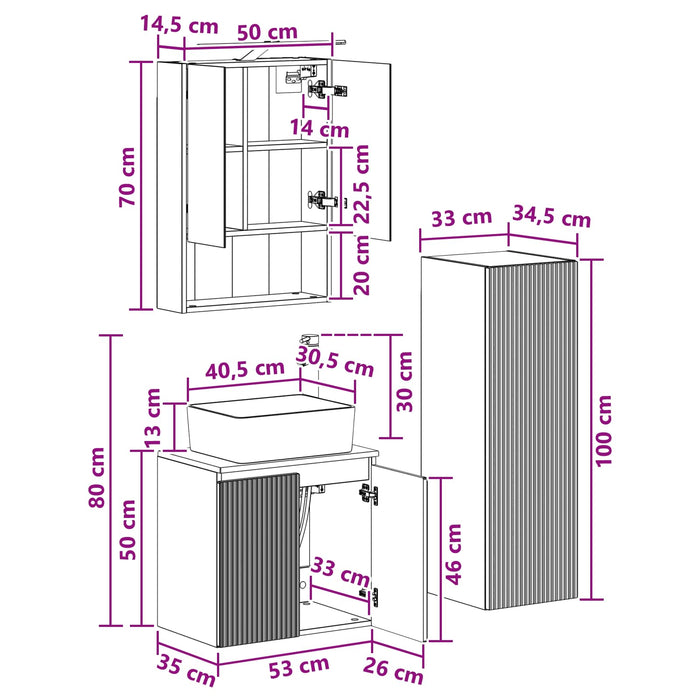 Set de mobilier pentru baie 4 pcs Stejar Artizanal WALTI