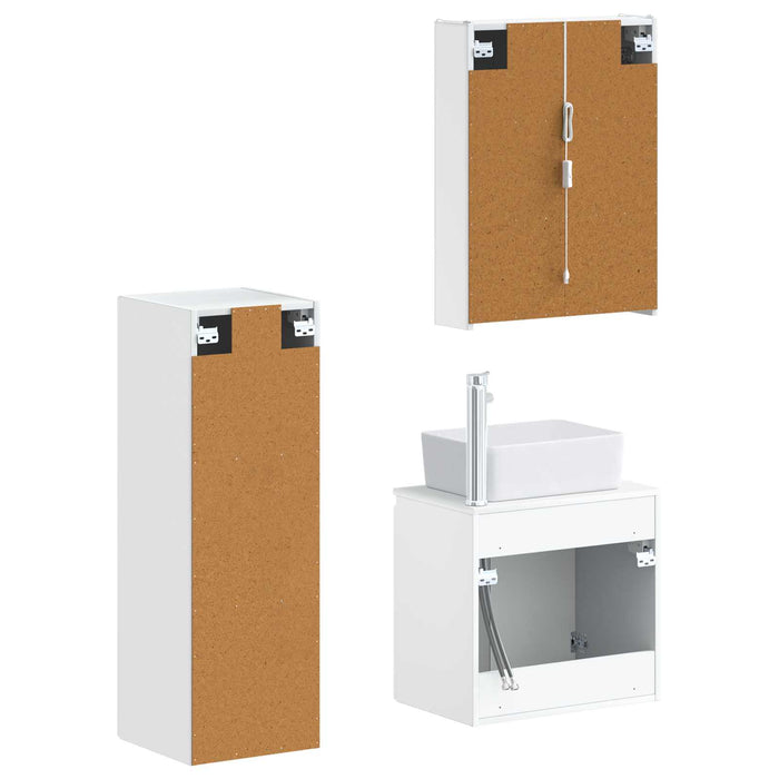 Set de mobilier pentru baie 4 pcs Alb Lemn prelucrat și sticlă WALTI