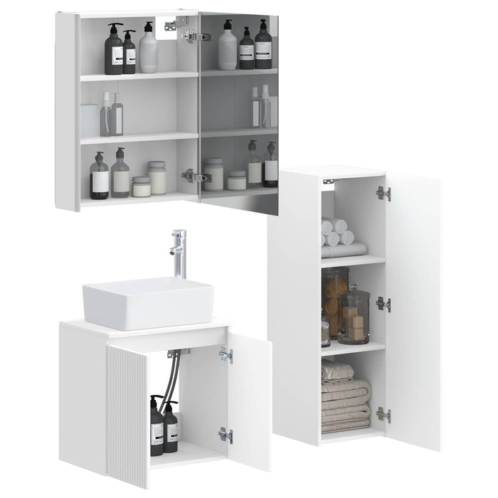 Set de mobilier pentru baie 4 pcs Alb Lemn prelucrat și sticlă WALTI