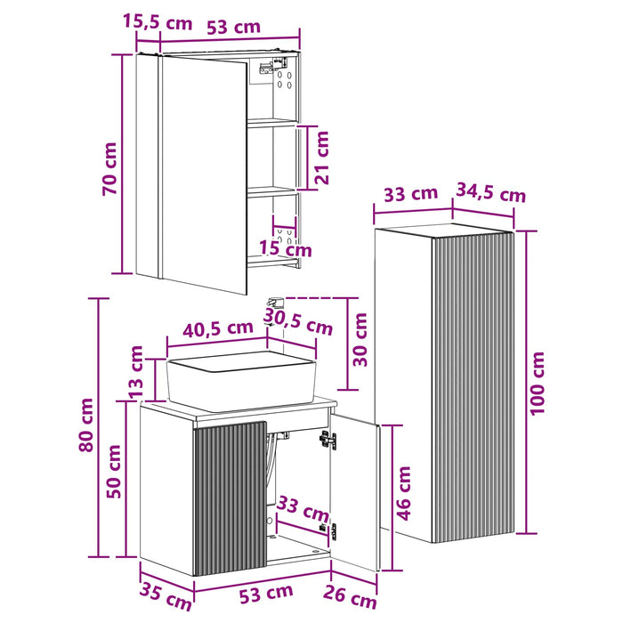 Set de mobilier pentru baie 4 pcs Stejar Sonoma WALTI