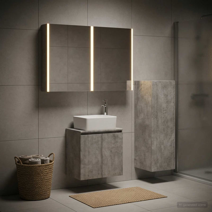 Set de mobilier pentru baie 4 buc. Gri Beton WALTI