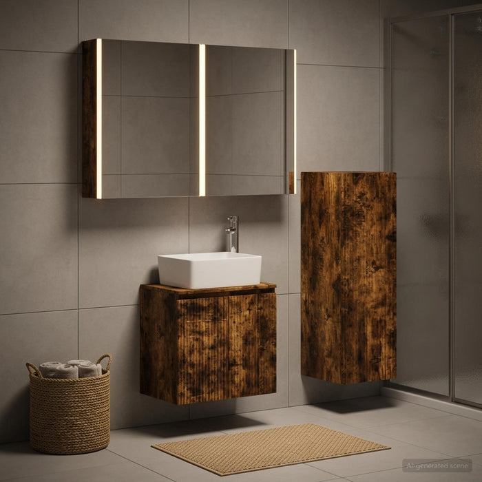 Set de mobilier pentru baie 4 buc. Stejar fumuriu - WALTI WALTI