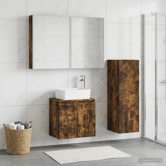 Set de mobilier pentru baie 4 buc. Stejar fumuriu - WALTI WALTI