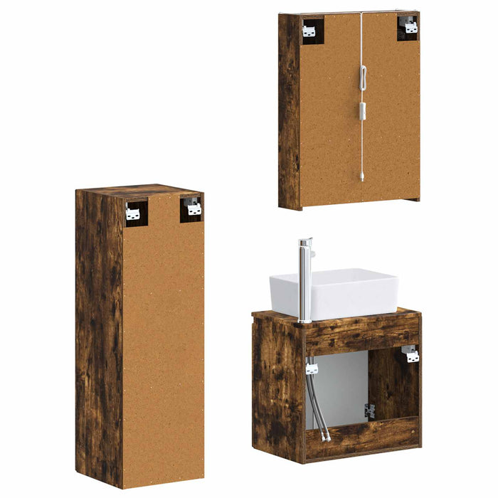 Set de mobilier pentru baie 4 pcs Stejar fumuriu WALTI
