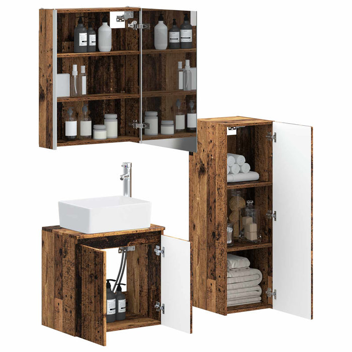 Set de mobilier pentru baie 4 pcs Lemn vechi WALTI
