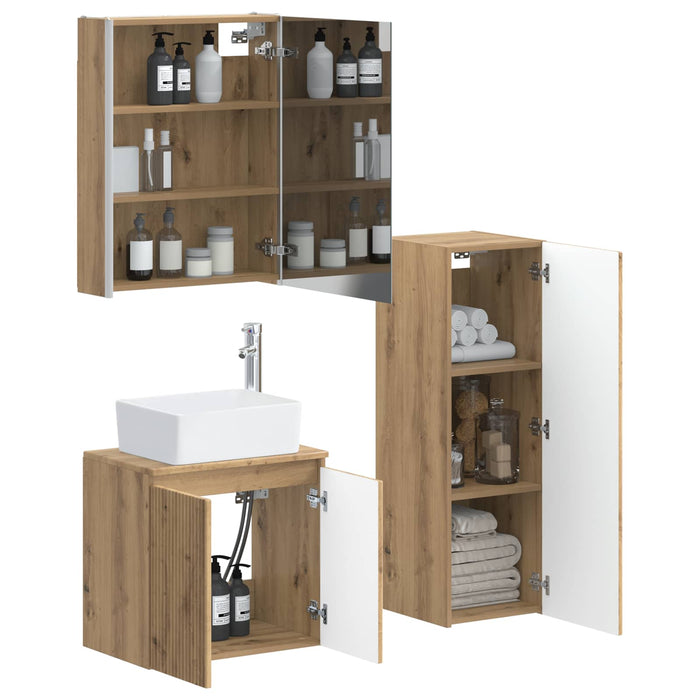 Set de mobilier pentru baie 4 pcs Stejar Artizanal WALTI