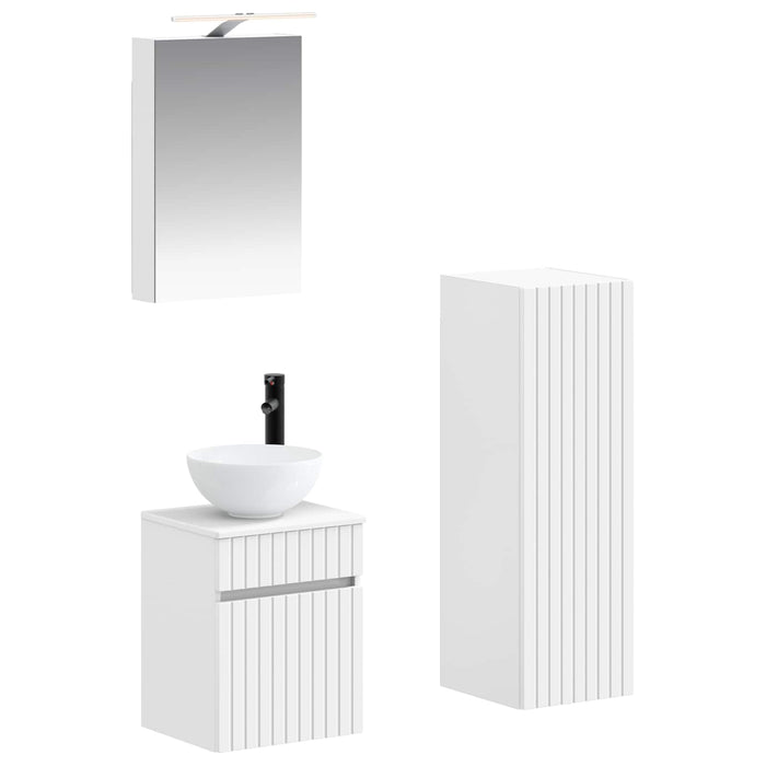 Set de mobilier pentru baie 4 pcs Alb Lemn prelucrat și sticlă WALTI