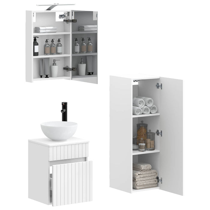 Set de mobilier pentru baie 4 pcs Alb Lemn prelucrat și sticlă WALTI