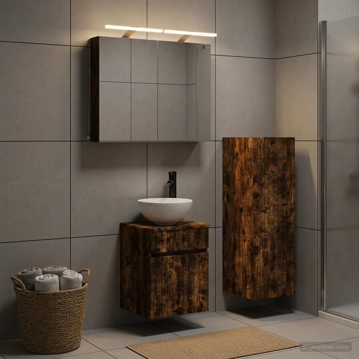 Set de mobilier pentru baie 4 buc. Stejar fumuriu WALTI