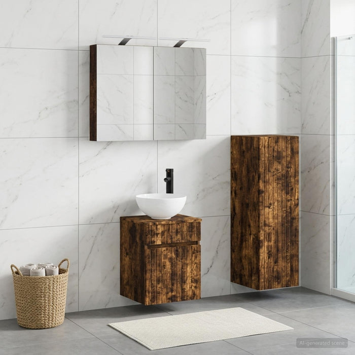 Set de mobilier pentru baie 4 buc. Stejar fumuriu WALTI