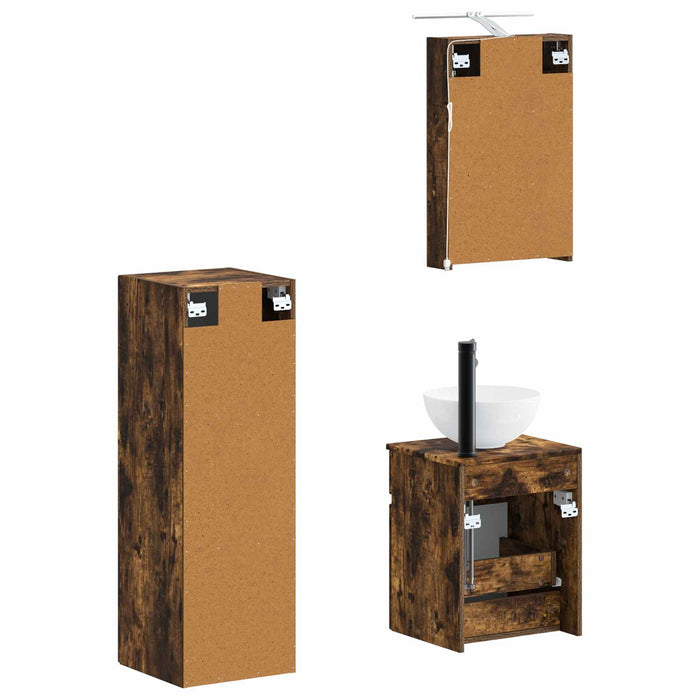 Set de mobilier pentru baie 4 pcs Stejar fumuriu WALTI