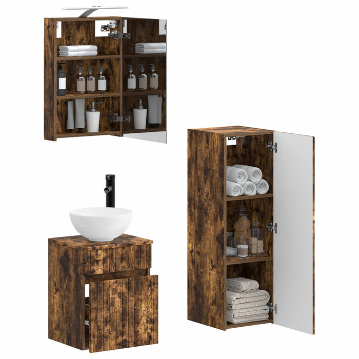 Set de mobilier pentru baie 4 pcs Stejar fumuriu WALTI