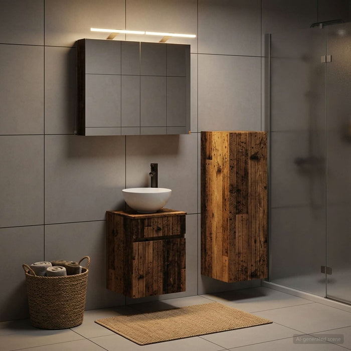 Set de mobilier pentru baie 4 buc. Lemn vechi WALTI