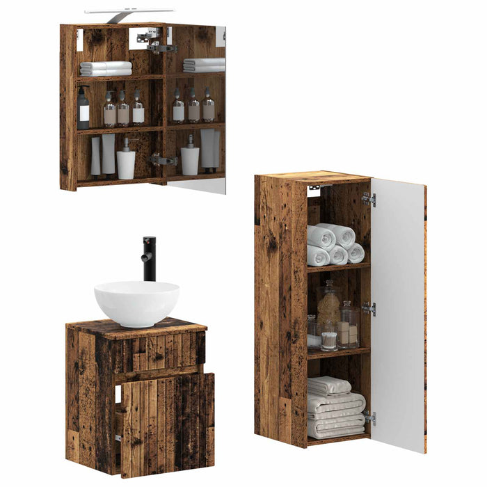 Set de mobilier pentru baie 4 pcs Lemn vechi WALTI